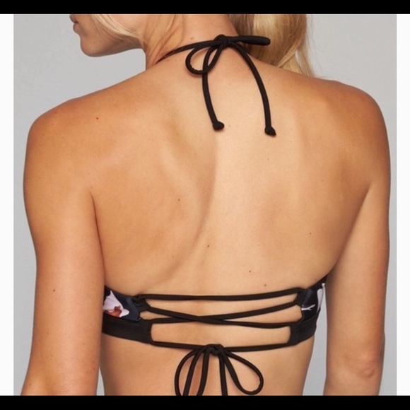 Athleta Polynesia High Neck Ladder Halter Bikini Top 778022 Black Size Small. - Picture 2 of 10